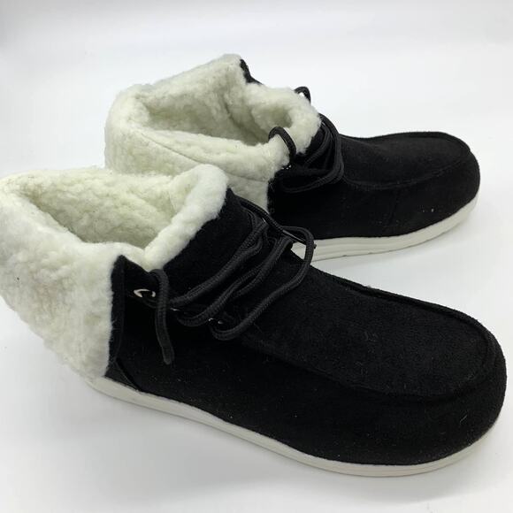 Women's Boots Black Size 6.5 Fleece Cuff Lace Up Winter Shoes (New) - Picture 1 of 8